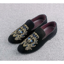 Black Velvet Honey Bee Embroidered Slip On Suede Leather Luxury Party Shoes - £117.15 GBP
