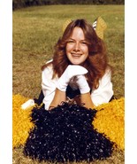 Vintage Cheerleader on Ground with Pom Poms Snapshot - $129.41 MXN