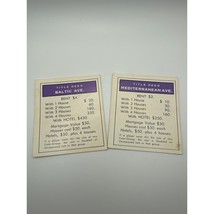 1961 Monopoly Title Deed Cards Purple Baltic Ave and Mediterranean Ave - £7.75 GBP