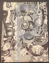 Bill Jameson Surrealism Drawing &quot;Ulocking The Mind Masks&quot; 1968 - £24.35 GBP