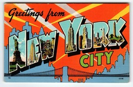 Greetings From New York City NY Large Big Letter Linen Postcard Vintage ... - $13.32