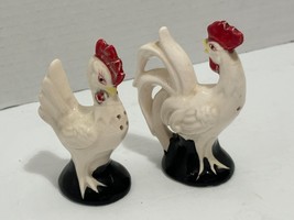 Rooster &amp; Hen Ceramic Salt &amp; Pepper Shakers Red &amp; White Vintage 3.5&quot; &amp; 5&quot; - £5.09 GBP