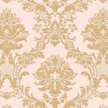 IM36406 In Register Blush Pink Brushed Metallic Gold Damask Wallpaper - $38.53