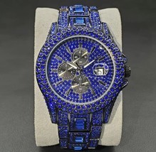 Blue RhinestoneCubic Zirconia Watch For Men Luxury Fast Free Shipping  - £71.68 GBP