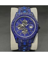 Blue RhinestoneCubic Zirconia Watch For Men Luxury Fast Free Shipping  - £71.85 GBP