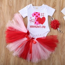 NEW 1st Valentine&#39;s Day Baby Girls Bodysuit Tutu Skirt Headband Outfit Set - $8.79