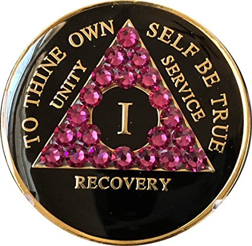 1 Year AA Medallion Black Tri-Plate Pink Fuschia Color Swarovski Crystal Chip
