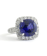 Authenticity Guarantee 
Round Blue Tanzanite Cushion Diamond Halo Statem... - £10,143.58 GBP