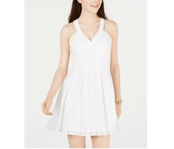 Crystal Doll Junior Womens 5 White Allover Eyelet Box Pleat Fit Flare Dr... - $29.39
