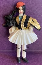 Vintage 4 1/2 Inch Greek Souvenir Doll Black Jacket - £7.91 GBP