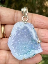 925 Sterling Silver Plated, Indigo Blue Druzy Geode Agate Stone Pendant 10 - $14.00