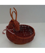 Vintage basket figural deer brown woven wicker rattan holiday decor gift... - $27.70 CAD