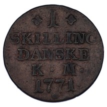 1771 Denmark 1 Skilling Coin In VF, KM# 616.1 - $41.58
