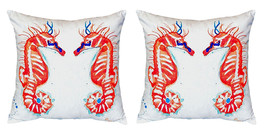 Pair of Betsy Drake Coral Sea Horses No Cord Pillows - £63.30 GBP