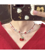 Handmade Y2K Cherry Beaded Choker Boho Beads Pendant Necklaces Vintage N... - $20.79 CAD