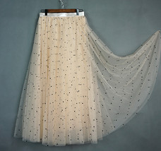 Champagne Dot Long Tulle Skirt Outfit Women Plus Size Fluffy Tulle Skirt image 7