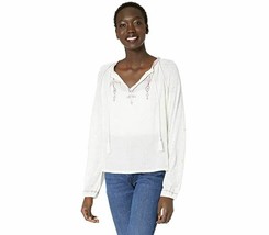 Lucky Brand Womens S Pink Multi Long Sleeve Embroidered Peasant Top NWT - £18.96 GBP