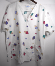 Angelica Woman&#39;s Size XL/XG Nurse Hearts Theme Scrub Top Short Sleeve w ... - £15.97 GBP