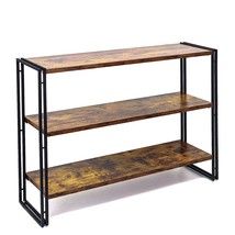 Bookshelf,3-Tier Open Bookcase,Rustic Wood And Metal Industrial Display Book She - £165.91 GBP