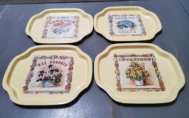 Vintage Mini Metal Tin Tole Ware Floral Snack Trays Set Of 4 1986 SNP Ch... - $24.54