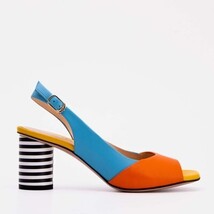 The Spectrum Blue / Orange Block Heel Leather Women Sandal image 7