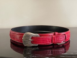 Vintage Red Leather Belt with Sterling Silver Buckle Marked SC - £97.78 GBP