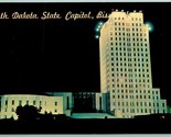 Nuit Vue État Capitol Bâtiment Bismarck Nord Dakota Unp Chrome Carte Pos... - $3.02