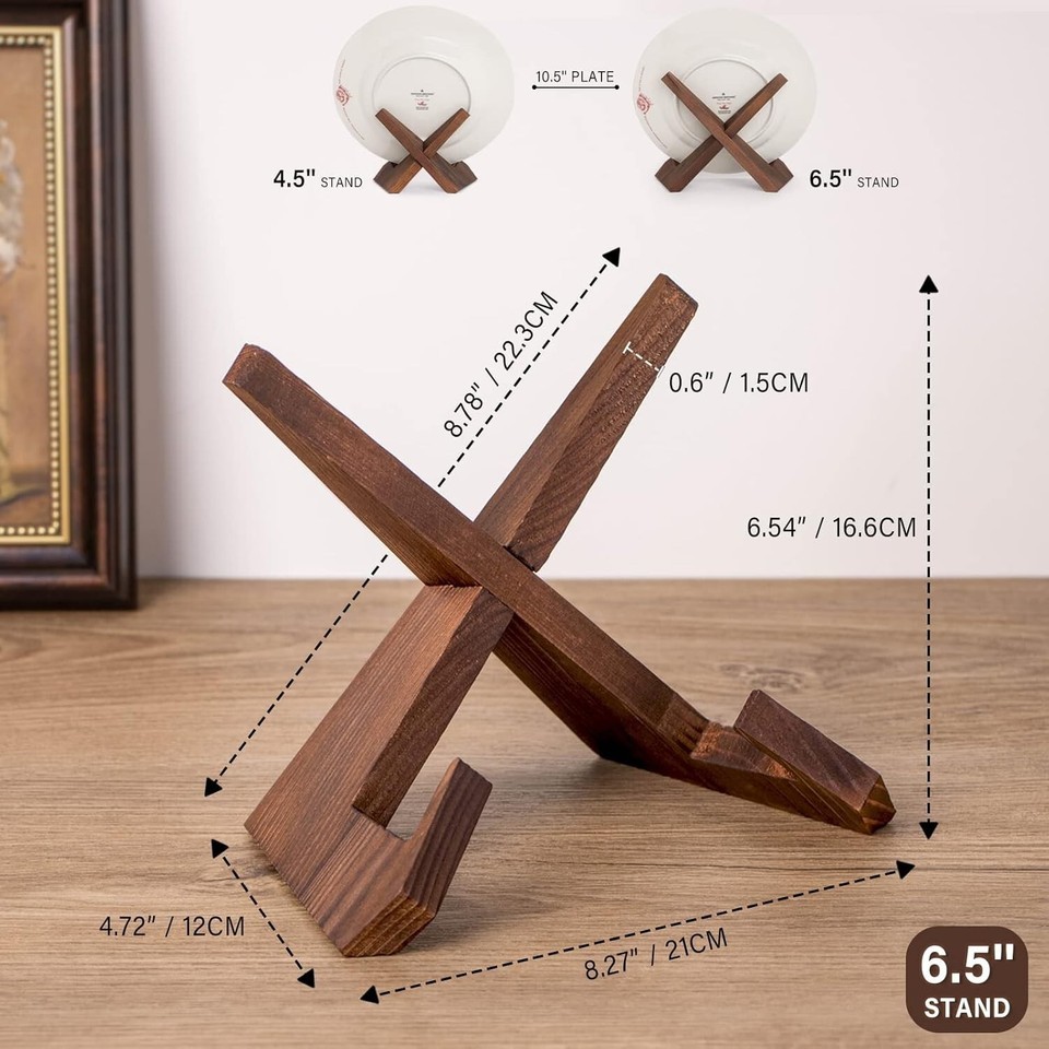 3-Pack 6.5-Inch Vintage Wooden Plate Holder Display Stand for Elegant Showcasing Item image 6