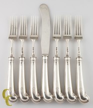 D&amp;J Welby Sterling Silver Flatware Set 6 Forks and 1 Butter Knife London 1911 - £1,688.05 GBP