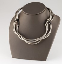 Gorgeous Leather and Curved Silver Bead Multistrand Necklace 20&quot; - $475.20