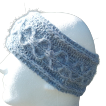 Alpaca Aran Cabled Headband Womens Ear Warmer Handmade Knit Blue Gray Nordic - £20.55 GBP