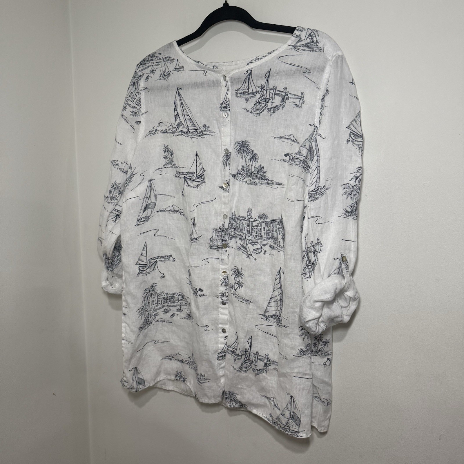 Cynthia Rowley 100% Linen Button Down Blouse Tunic Top Beach Boat Fun Pl... - $25.99
