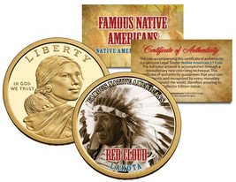 RED CLOUD * Famous Native Americans * Sacagawea Dollar US $1 Coin LAKOTA Indians - £7.53 GBP