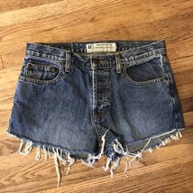 American Eagle Button Fly Jeans Shorts Size 6 Short Low Rise Denim Y2K Raw Hem - £10.26 GBP