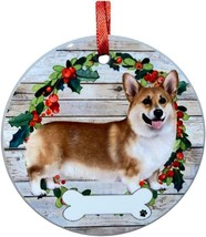 Welsh Corgi Dog Wreath Ornament Personalizable Christmas Tree Holiday Decoration - £11.45 GBP
