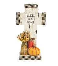 NEW Bless Our Home Cross Fall Harvest Pumpkin Tabletop Decoration 10 x 5... - $14.95