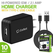 Cellet High Power USB 2.1A/10W USB Home Charger (Type-C Cable Included) BLACK - £7.56 GBP