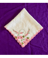 Vintage 50s 60s MCM White &amp; Pink Flowers Floral Handkerchiefs - $17.23 CAD