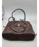 Giani Bernini Genuine Leather Portfolio Business Tote Brown Multi Pocket... - $27.00