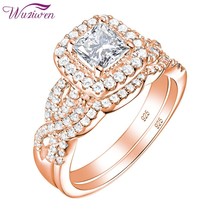 Yellow and Rose Gold 925 Sterling Silver Engagement Ring Set For Women Halo Prin - £54.16 GBP