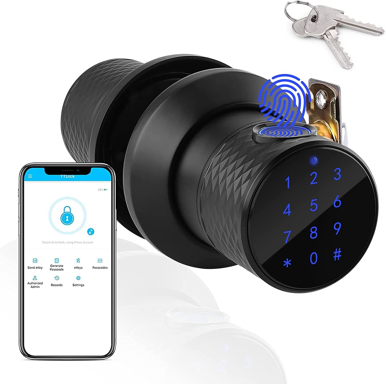 Door Knob With Fingerprint Recognition, Fitnate Bluetooth, Simple To Ins... - $103.99