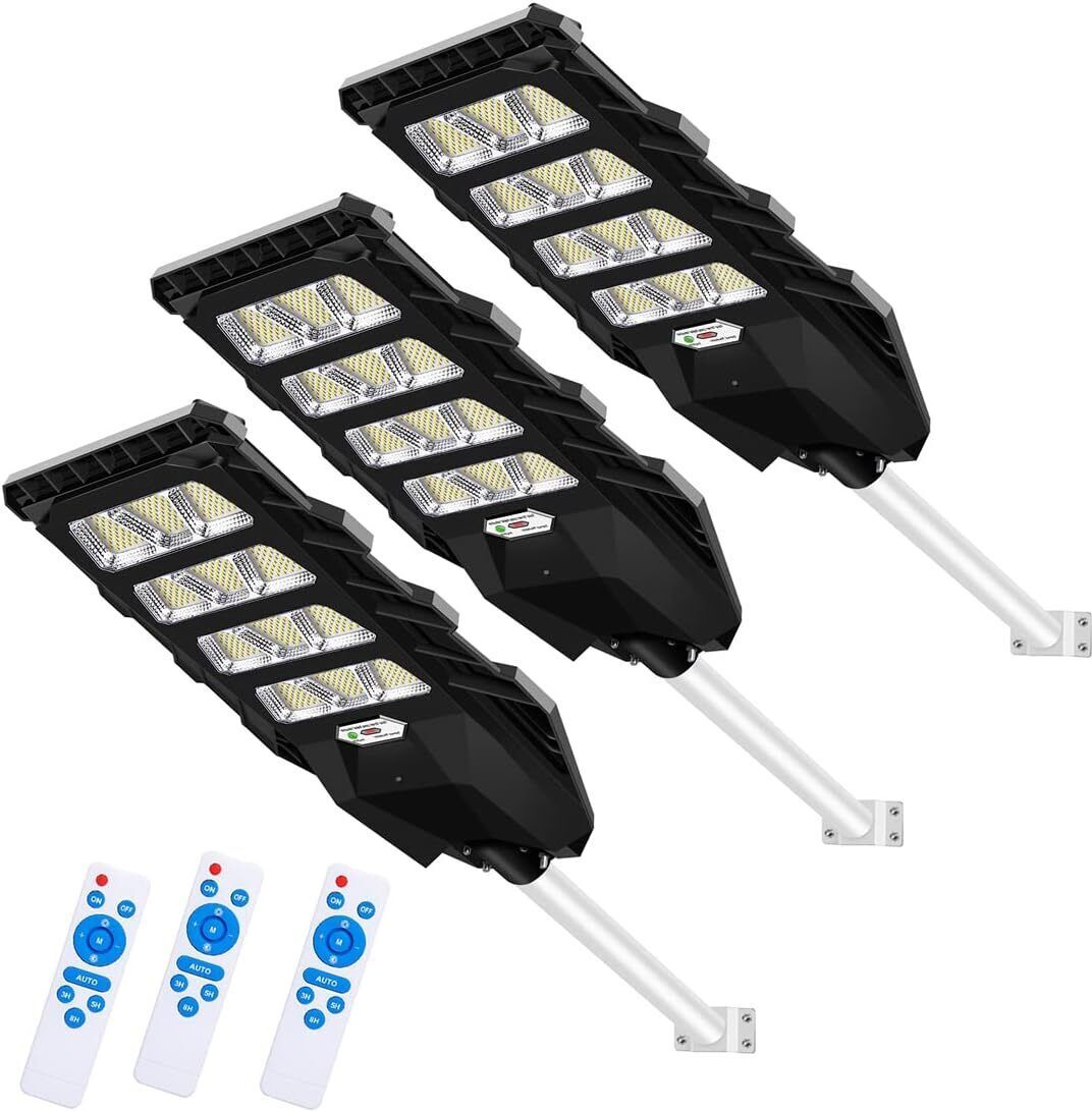 3-pk Solar LED Street Lights 528LEDs Waterproof Motion Sensor Parking 400W - £155.69 GBP