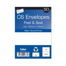 Tallon Just Stationery C6 Peel &amp; Seal Envelopes - White (Pack of 50)  - $13.00