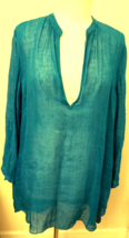 Eileen Fisher 100% Organic Linen Long Sleeve  High Low Tunic/Top Sz-L Turquoise - £39.16 GBP