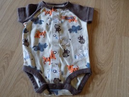 Size 3 Months Carter&#39;s Safari Zoo Animal Brown One-Piece Bodysuit Bear Z... - £6.41 GBP