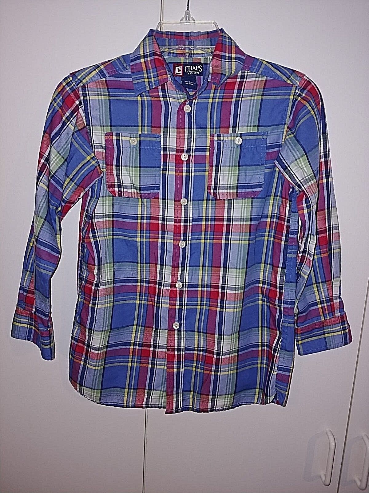 Primary image for CHAPS BOY'S LS PLAID BUTTON COTTON/POLYESTER SHIRT-8-BARELY WORN-NICE