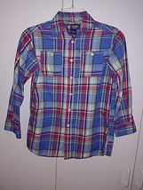 CHAPS BOY&#39;S LS PLAID BUTTON COTTON/POLYESTER SHIRT-8-BARELY WORN-NICE - $3.99