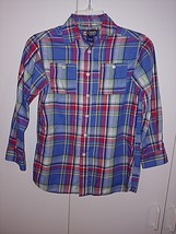 CHAPS BOY&#39;S LS PLAID BUTTON COTTON/POLYESTER SHIRT-8-BARELY WORN-NICE - £3.18 GBP