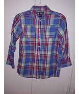 CHAPS BOY&#39;S LS PLAID BUTTON COTTON/POLYESTER SHIRT-8-BARELY WORN-NICE - $3.99