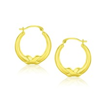 10k Yellow Gold X Motif Round Shape 0.75in Hoop Earrings - £76.30 GBP